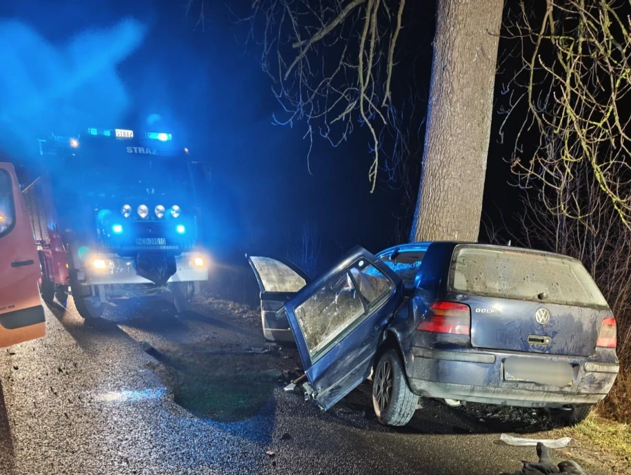 Śmiertelny wypadek na Warmii i Mazurach. Auto uderzyło w drzewo