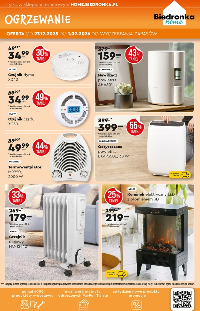 Kominek LED, termowentylator i grzejnik olejowy taniej. Oferta Biedronki na zimę