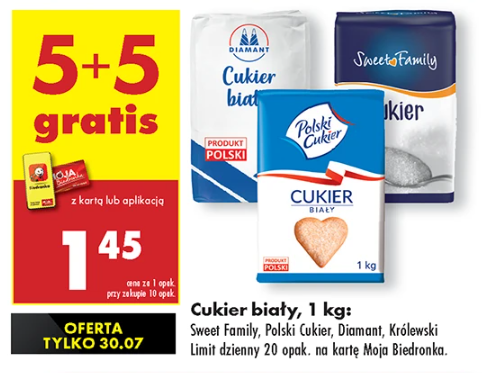 Biedronka rozdaje cukier. Pięć opakowań gratis tylko jeden dzień
