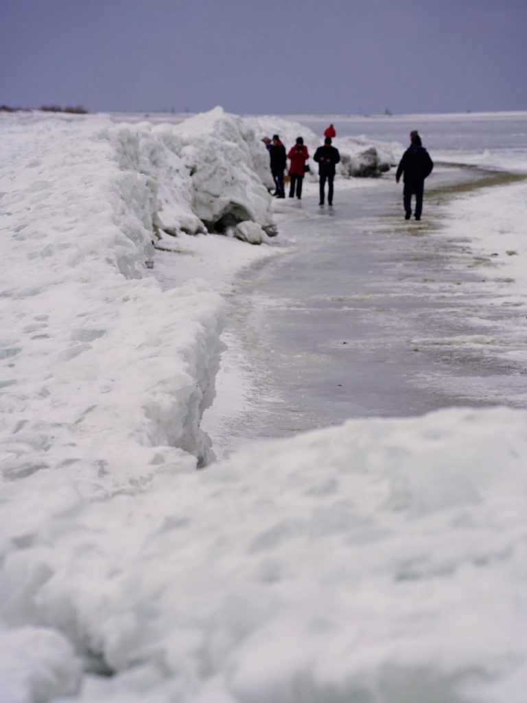 Ogromne góry lodowe na Bałtyku w Mikoszewie. Turyści masowo ruszyli na plażę