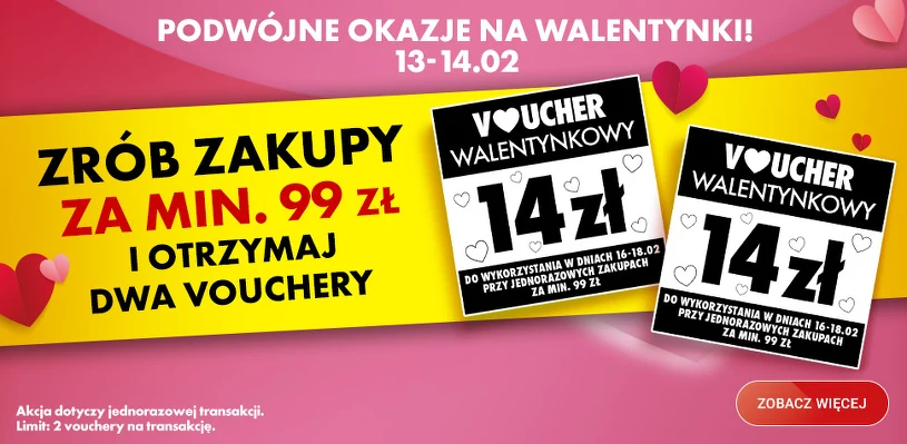 Walentynki w Biedronce – 50% rabatu i vouchery 2x14 zł tylko 13-14 lutego