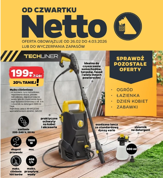 Netto rusza z ofertą ogrodową 2026. Myjka ciśnieniowa za 199 zł hitem gazetki