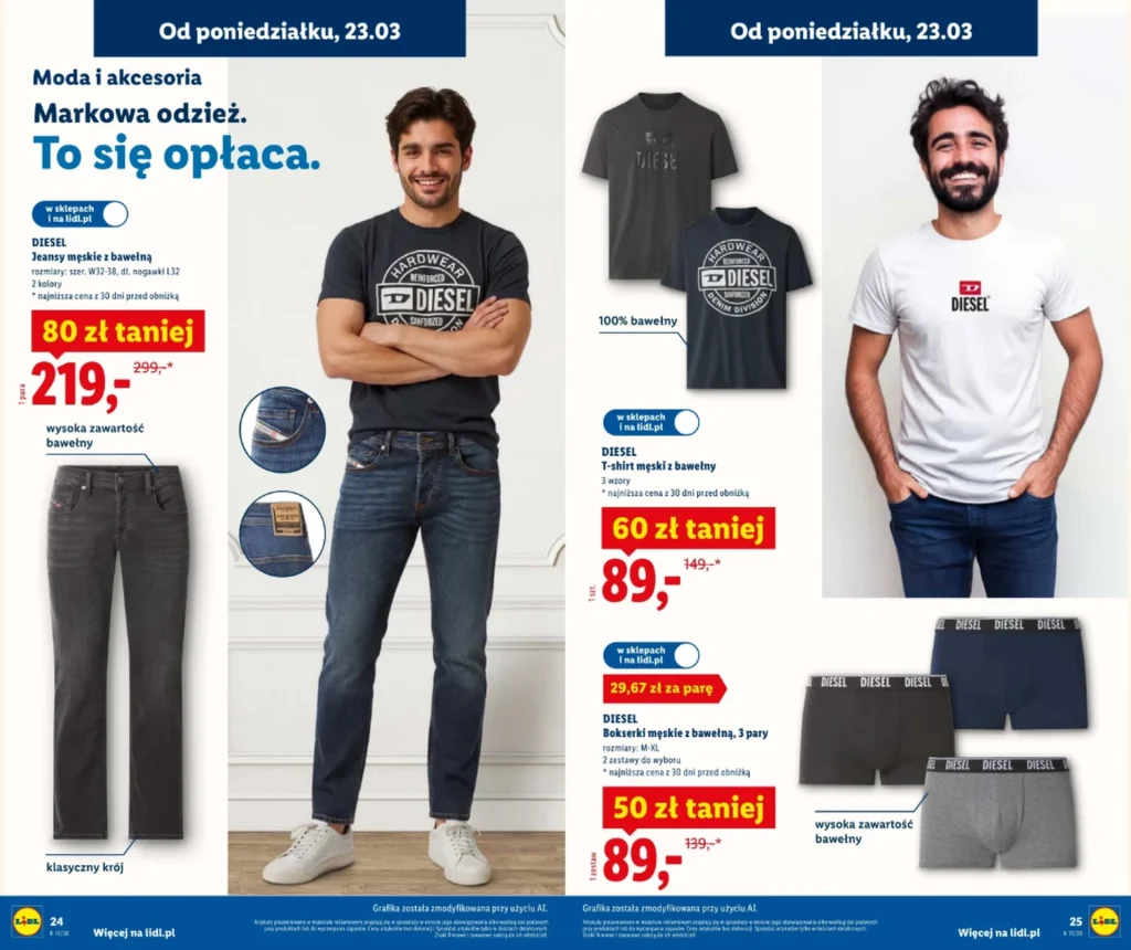 Marka Diesel w Lidlu – ile kosztują jeansy, koszulki i bielizna premium?