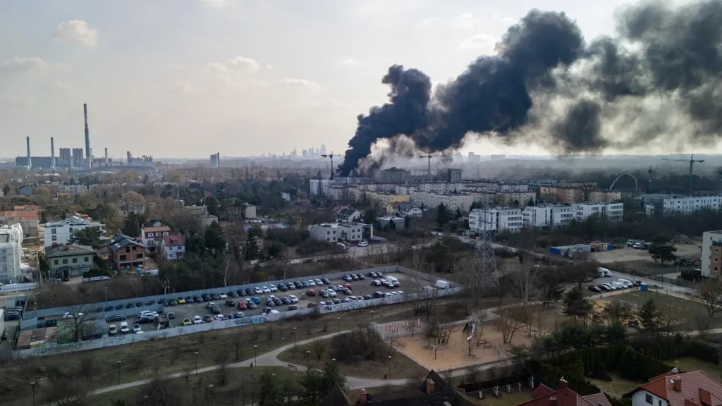 Pożar w dzielnicy Białołęka w Warszawie: przyczyna i co się paliło. Dym widoczny nawet z 8 kilometrów