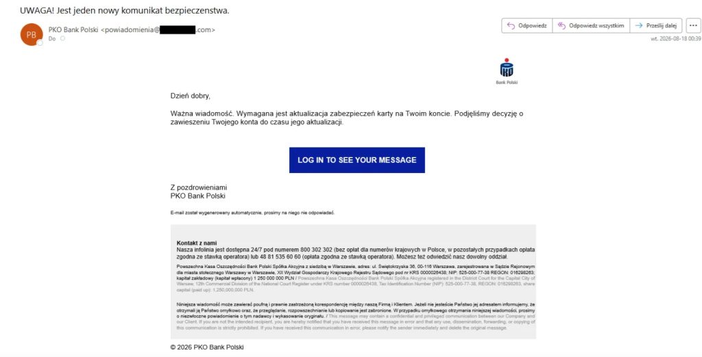Masz konto w PKO BP? Uważaj na wiadomości „Potwierdzenie operacji”